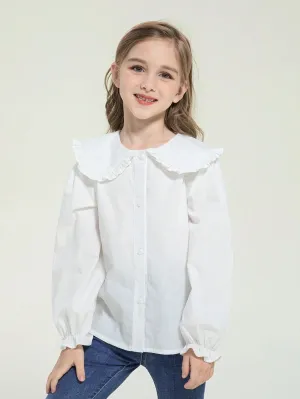2-4y Young Girls Long Sleeve Blouse, Spring/Autumn New 2024 White Shirts Children Tops
