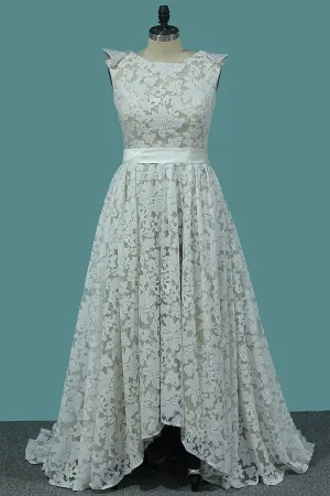 2024 Asymmetrical Lace Scoop A Line Prom Dresses PH3PLCMP