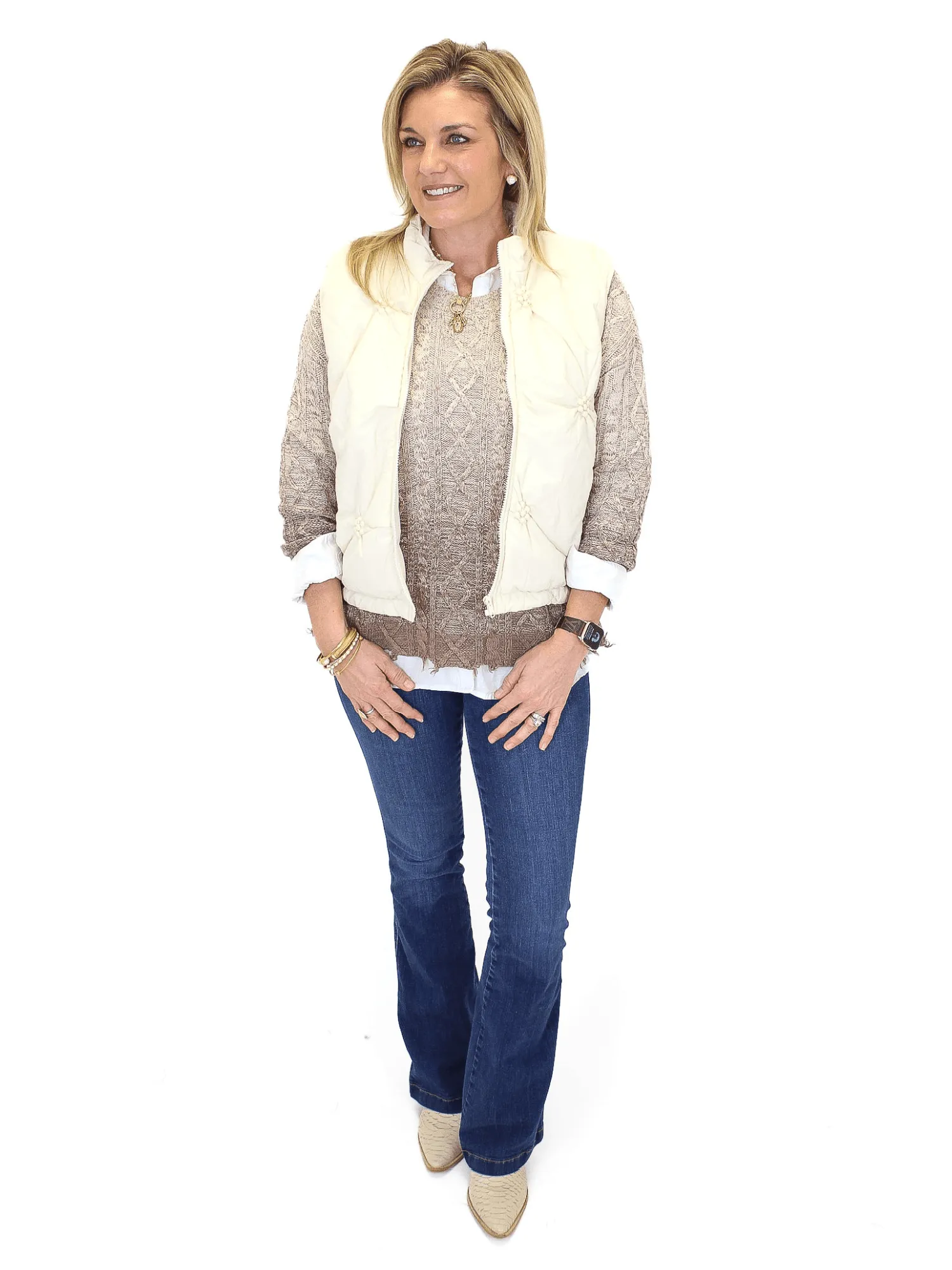 3D Flower Puffer Vest - Cream