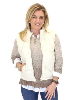 3D Flower Puffer Vest - Cream