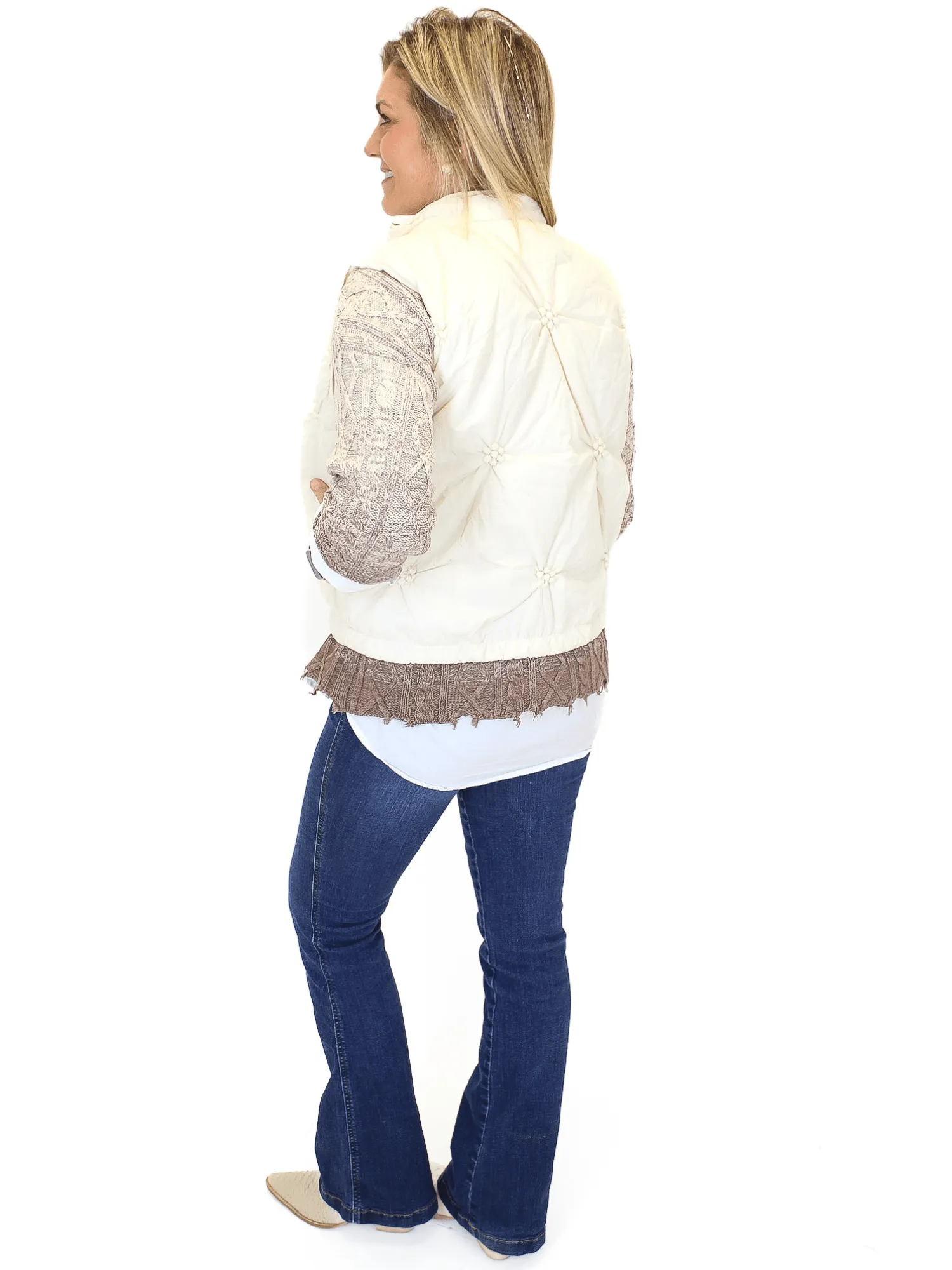 3D Flower Puffer Vest - Cream