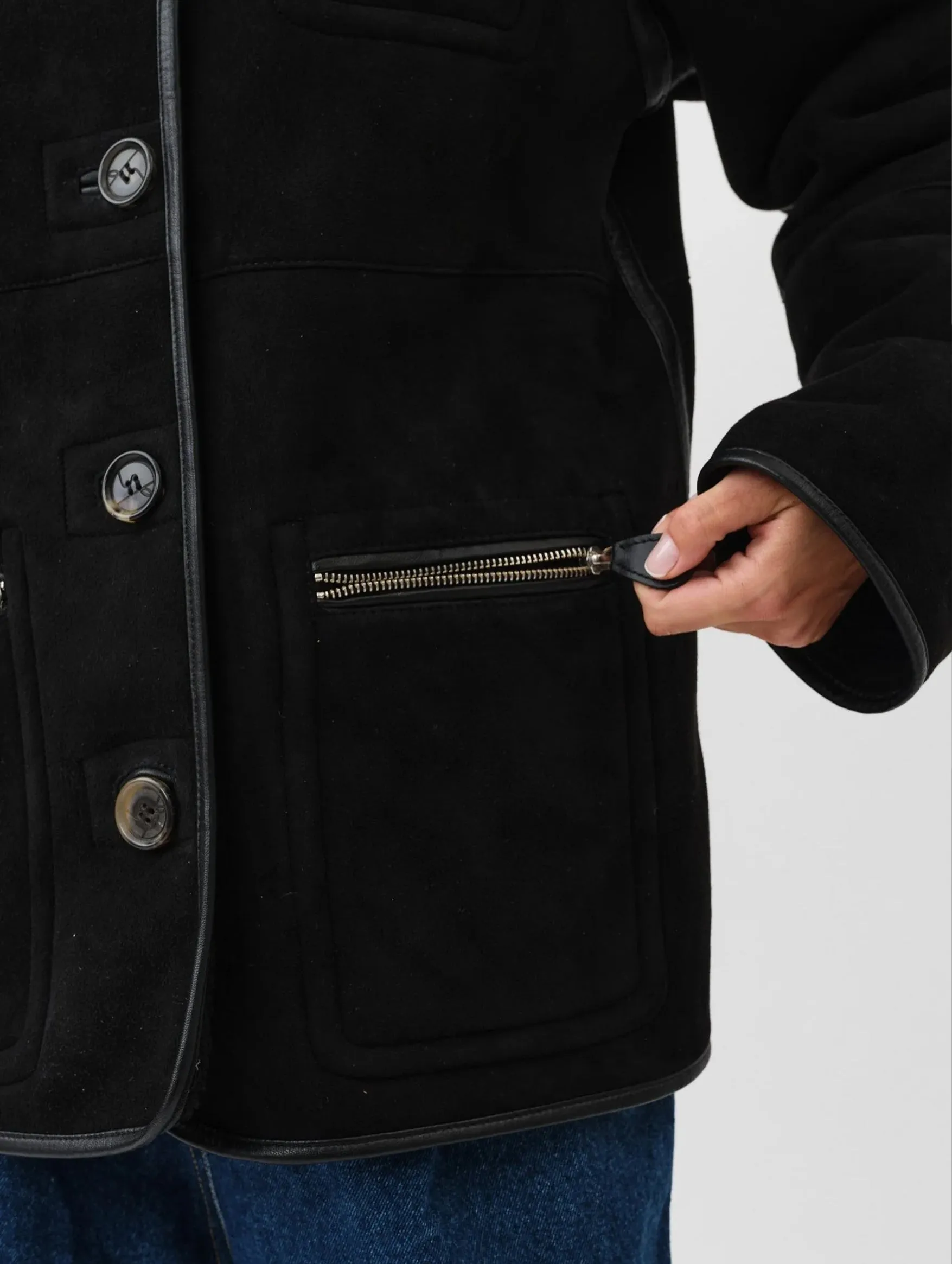 Ada Jacket in Black Shearling