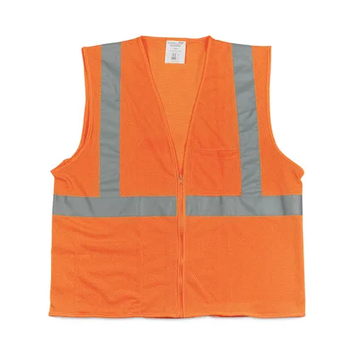 Ansi Class 2 Two-pocket Zipper Mesh Safety Vest, Polyester Mesh, Large, Orange