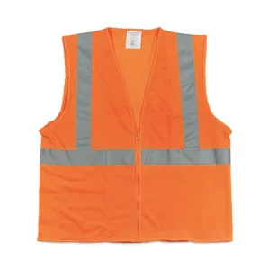 Ansi Class 2 Two-pocket Zipper Mesh Safety Vest, Polyester Mesh, Large, Orange