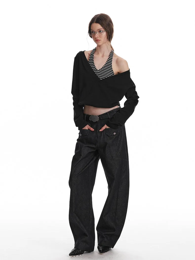 Asymmetric V-Neck Long Sleeve Top