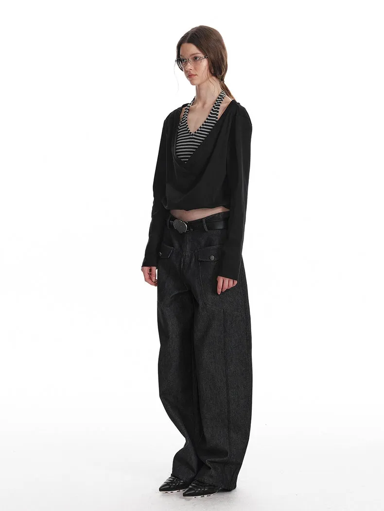 Asymmetric V-Neck Long Sleeve Top