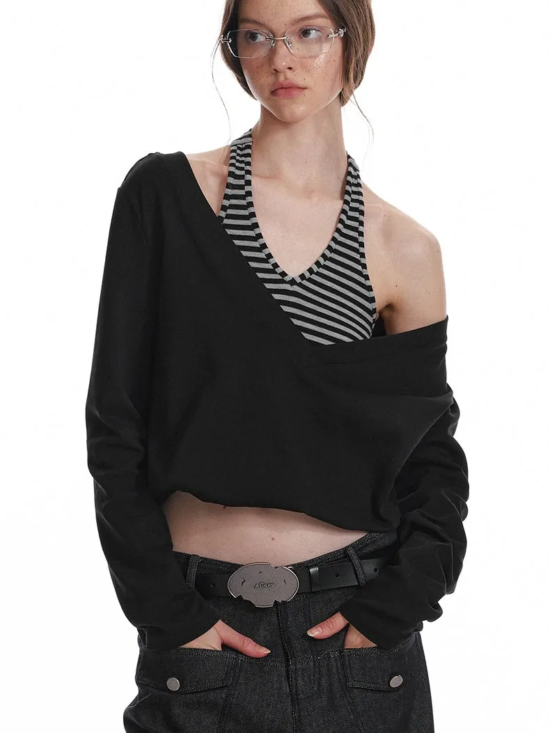 Asymmetric V-Neck Long Sleeve Top
