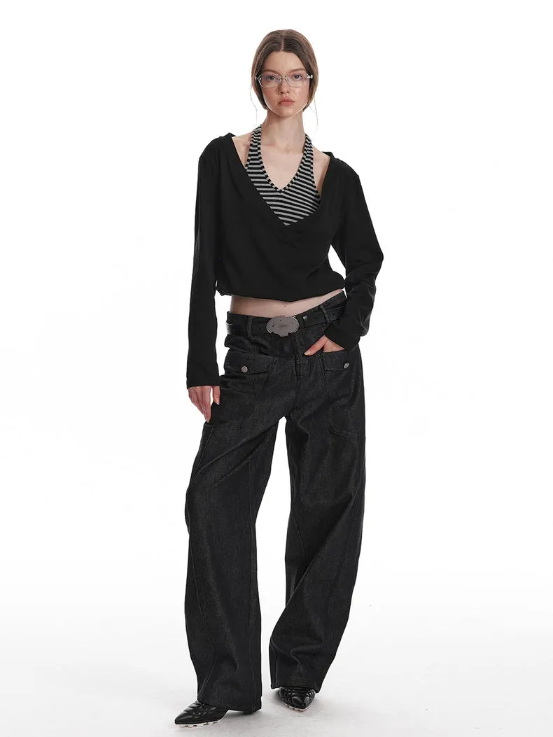 Asymmetric V-Neck Long Sleeve Top