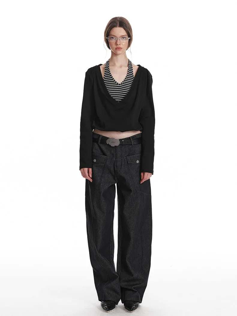 Asymmetric V-Neck Long Sleeve Top