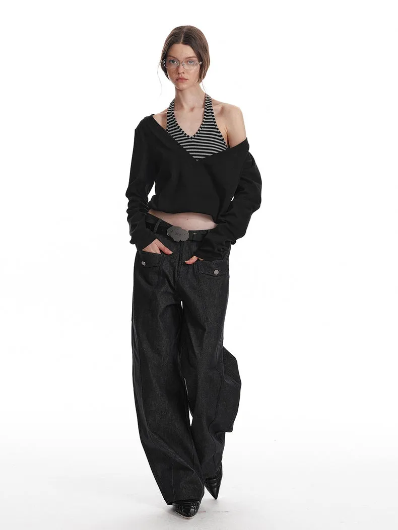 Asymmetric V-Neck Long Sleeve Top