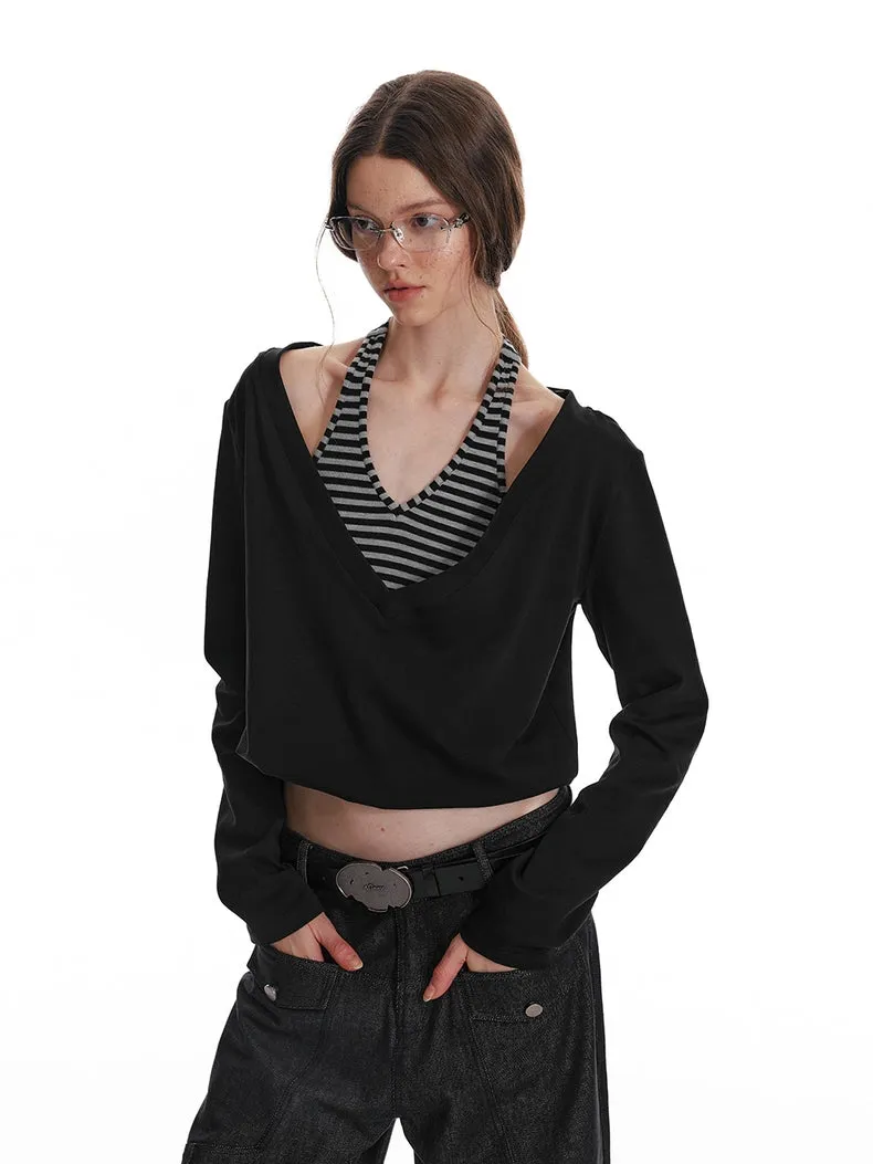 Asymmetric V-Neck Long Sleeve Top