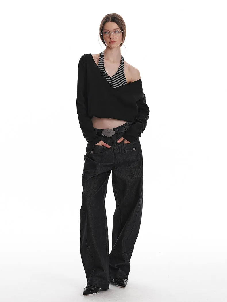Asymmetric V-Neck Long Sleeve Top
