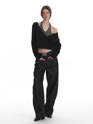 Asymmetric V-Neck Long Sleeve Top