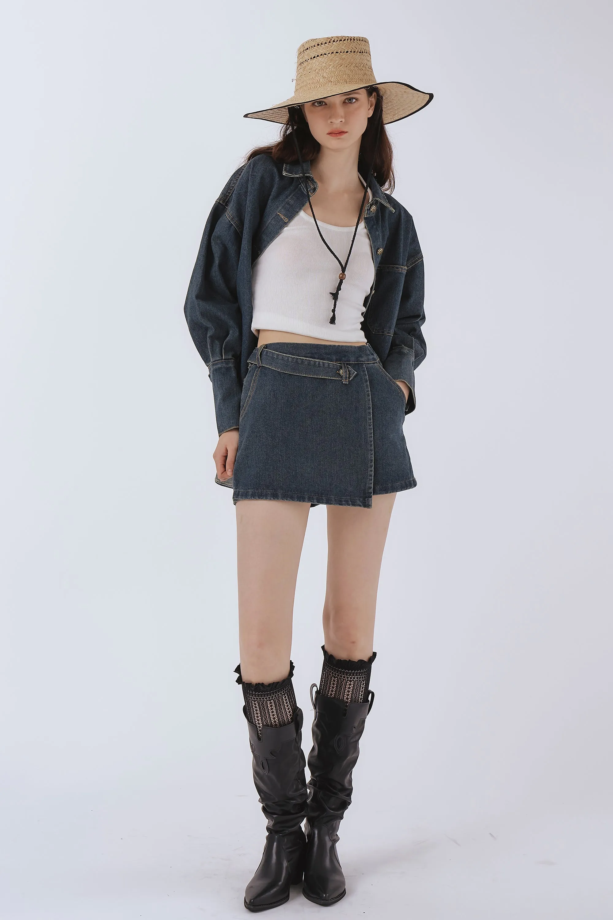 Avery Denim Shirt and Skorts Set