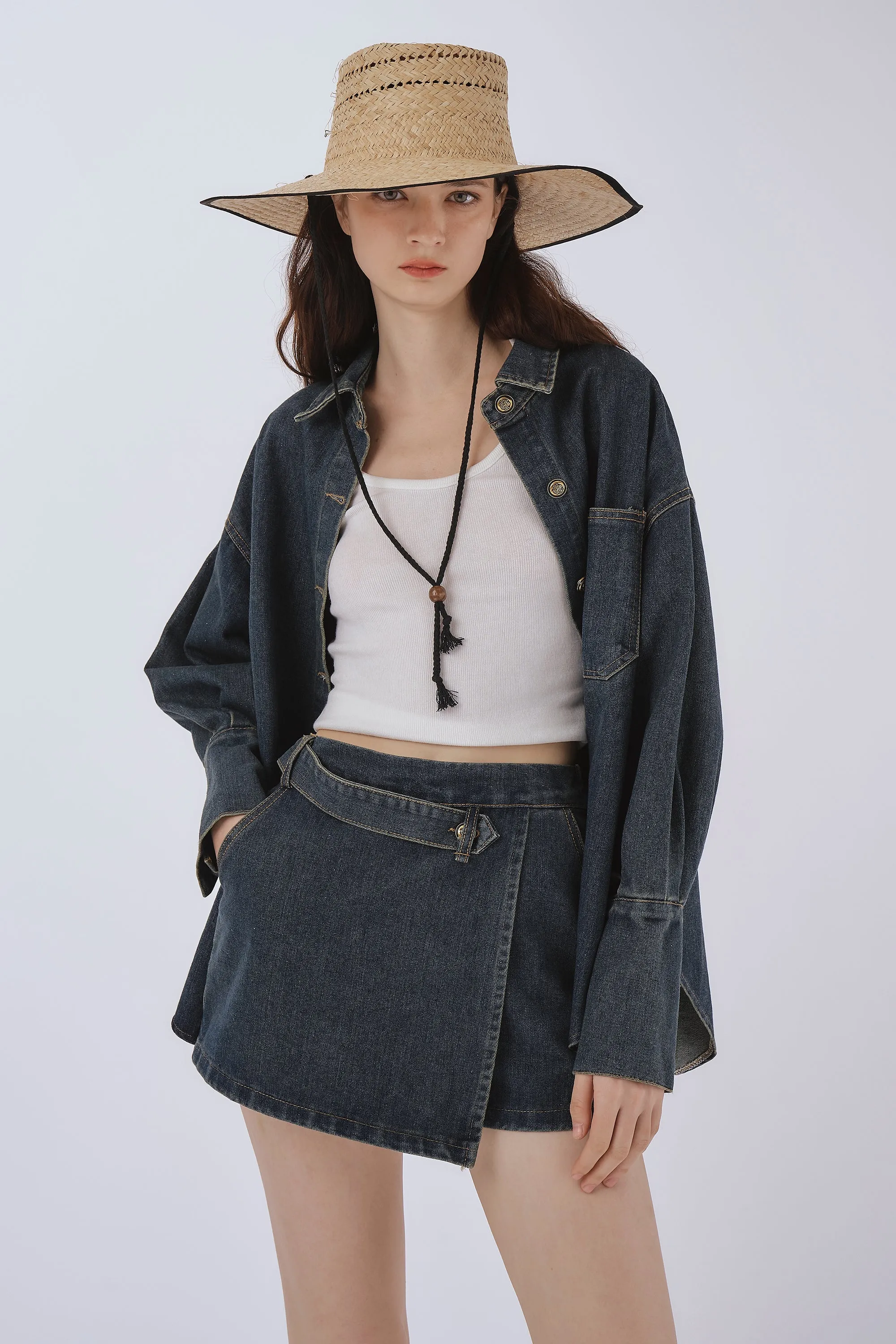 Avery Denim Shirt and Skorts Set