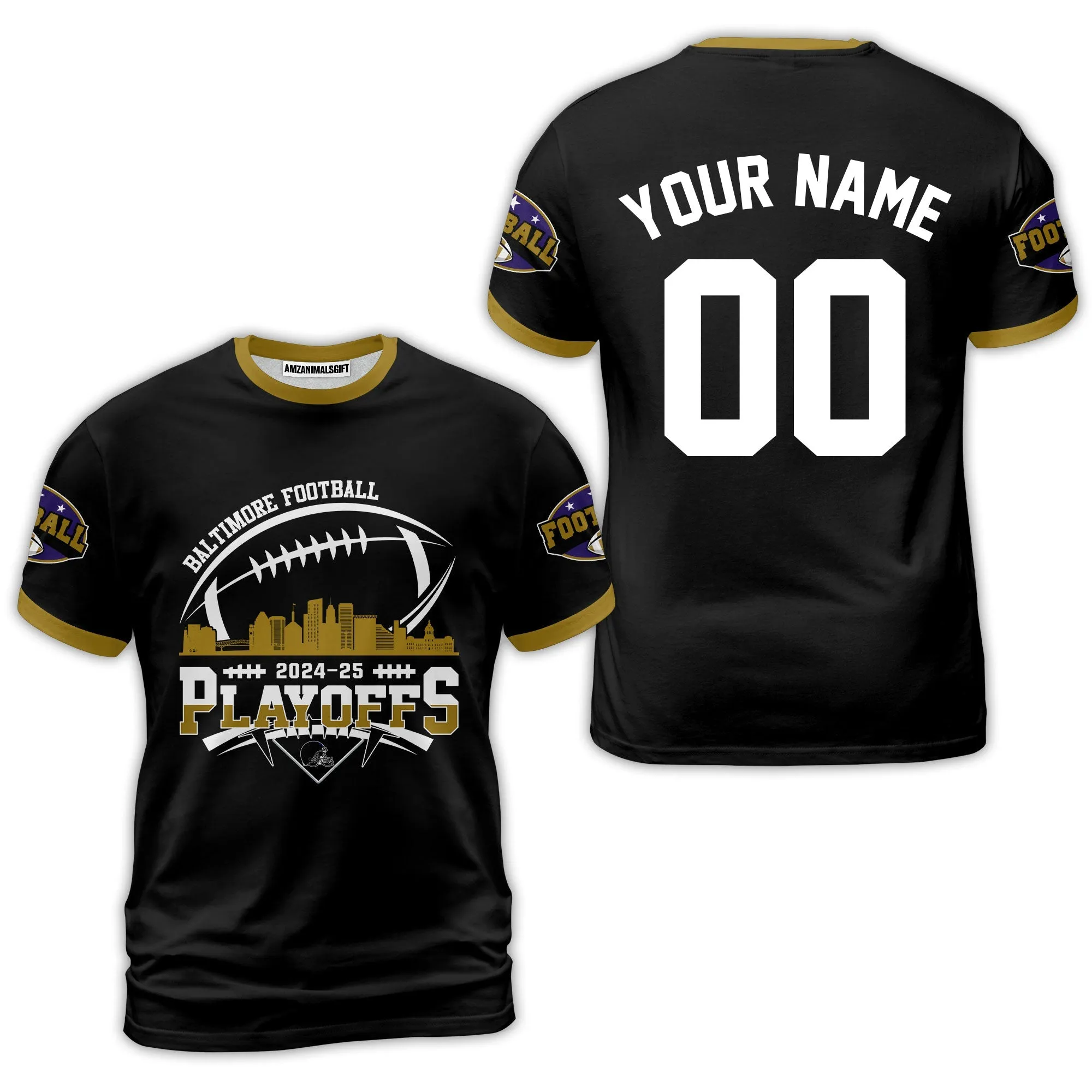 Baltimore American Football 2024-25 Playoffs Skyline Custom Shirts & Tops, Baltimore Football Game Day Playoffs Division Custom Shirts
