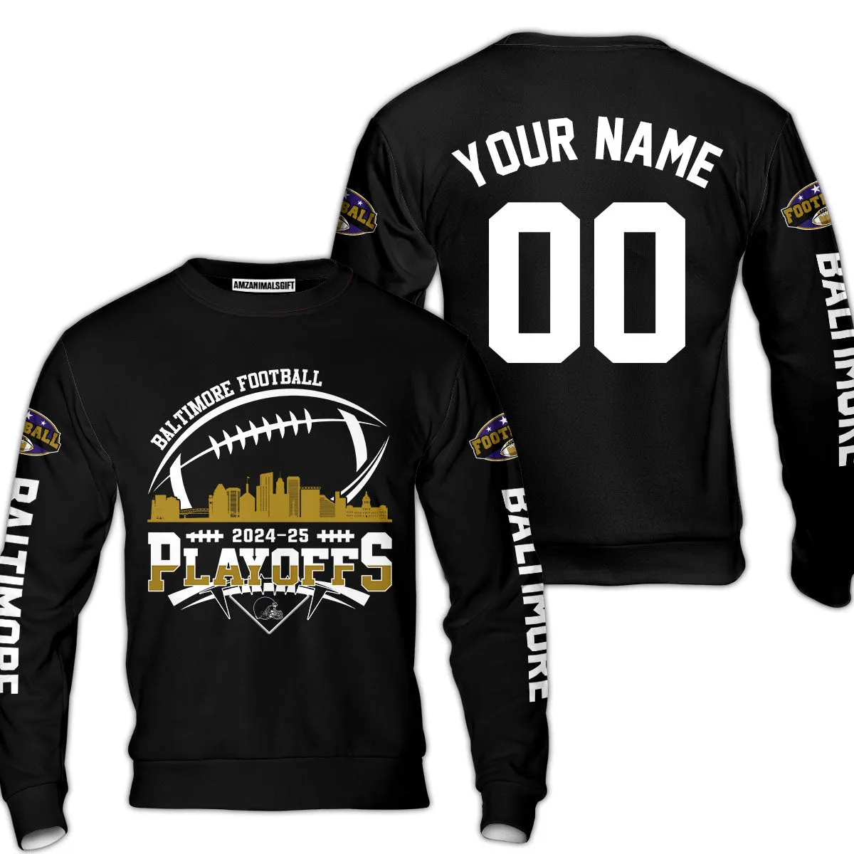 Baltimore American Football 2024-25 Playoffs Skyline Custom Shirts & Tops, Baltimore Football Game Day Playoffs Division Custom Shirts