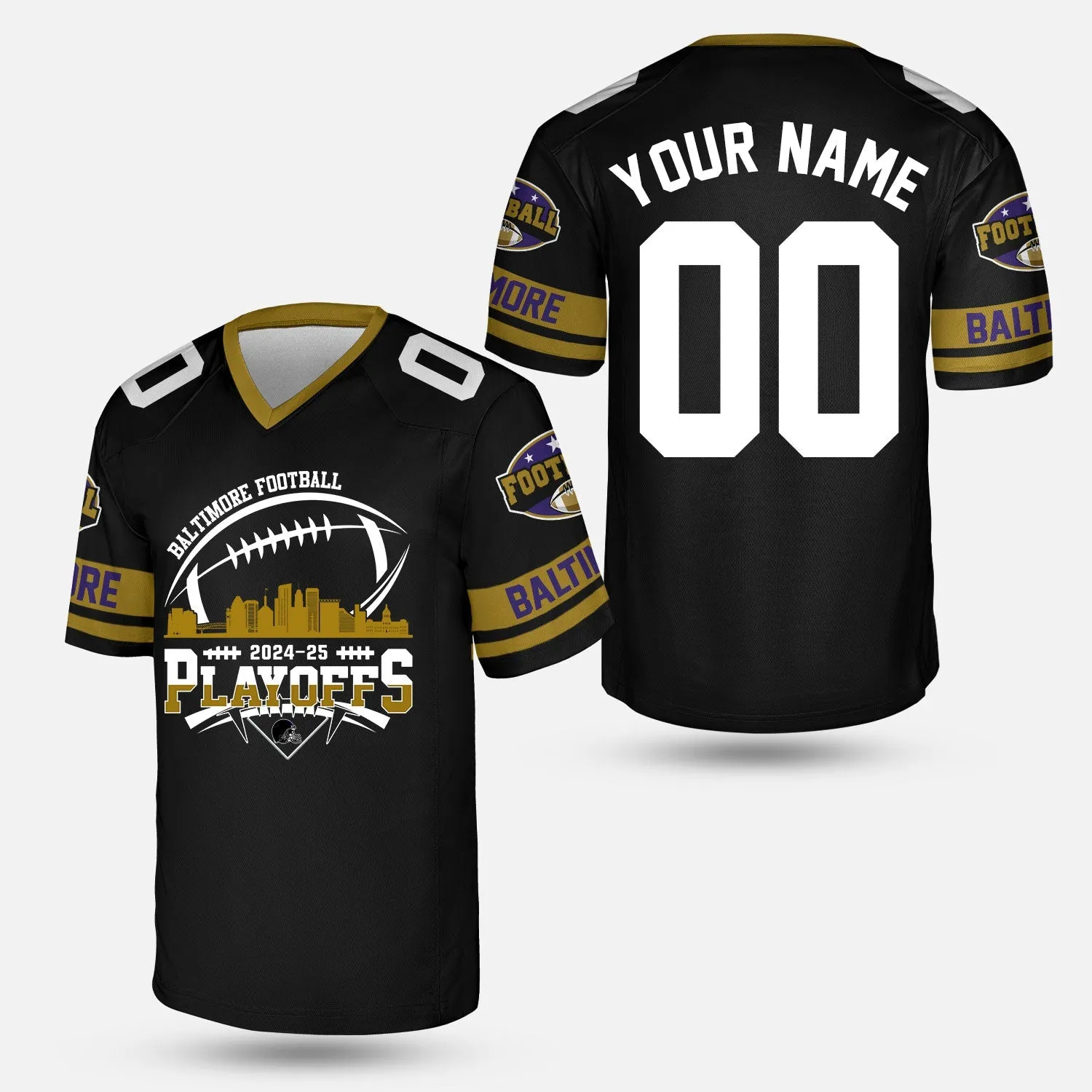 Baltimore American Football 2024-25 Playoffs Skyline Custom Shirts & Tops, Baltimore Football Game Day Playoffs Division Custom Shirts