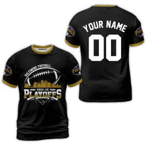 Baltimore American Football 2024-25 Playoffs Skyline Custom Shirts & Tops, Baltimore Football Game Day Playoffs Division Custom Shirts