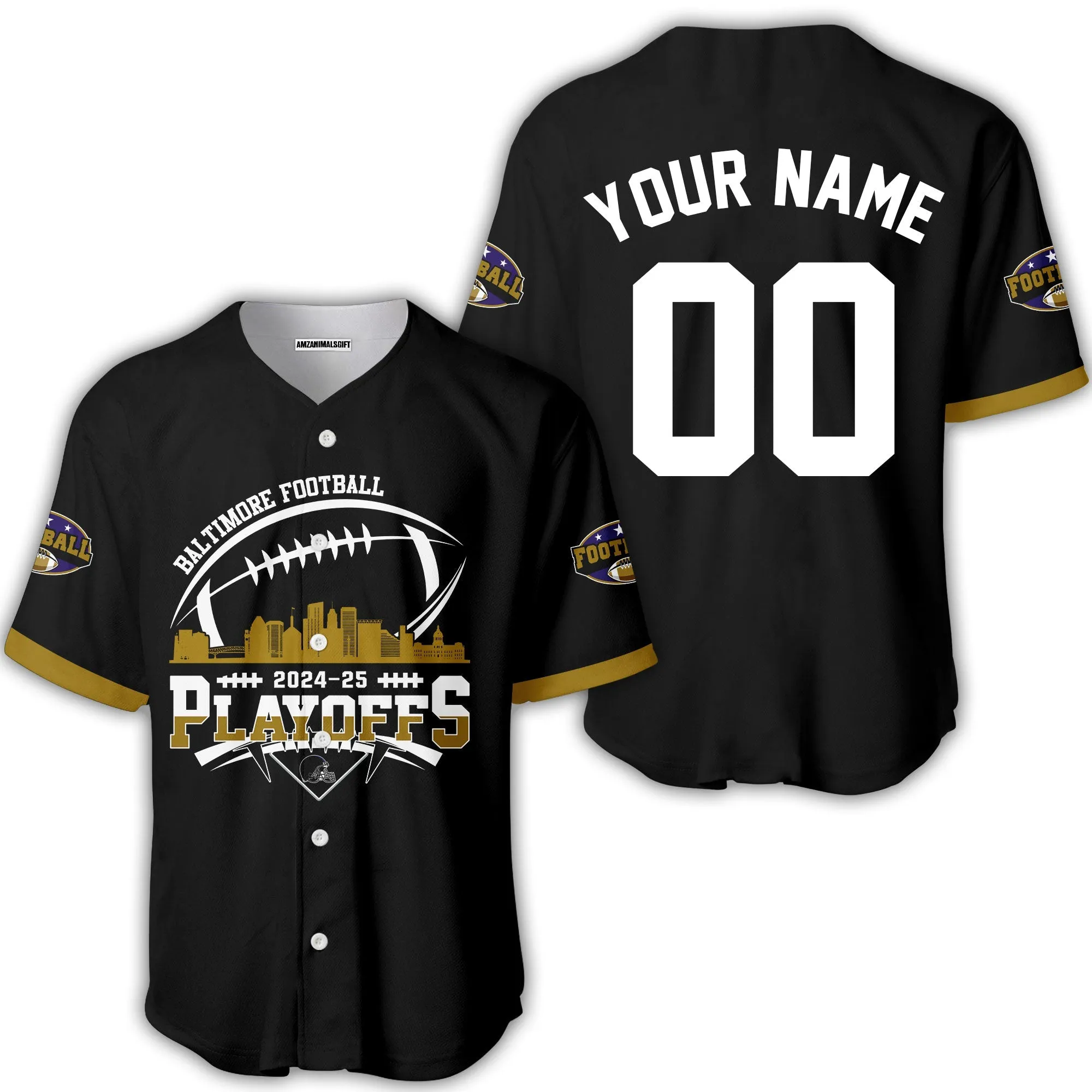 Baltimore American Football 2024-25 Playoffs Skyline Custom Shirts & Tops, Baltimore Football Game Day Playoffs Division Custom Shirts