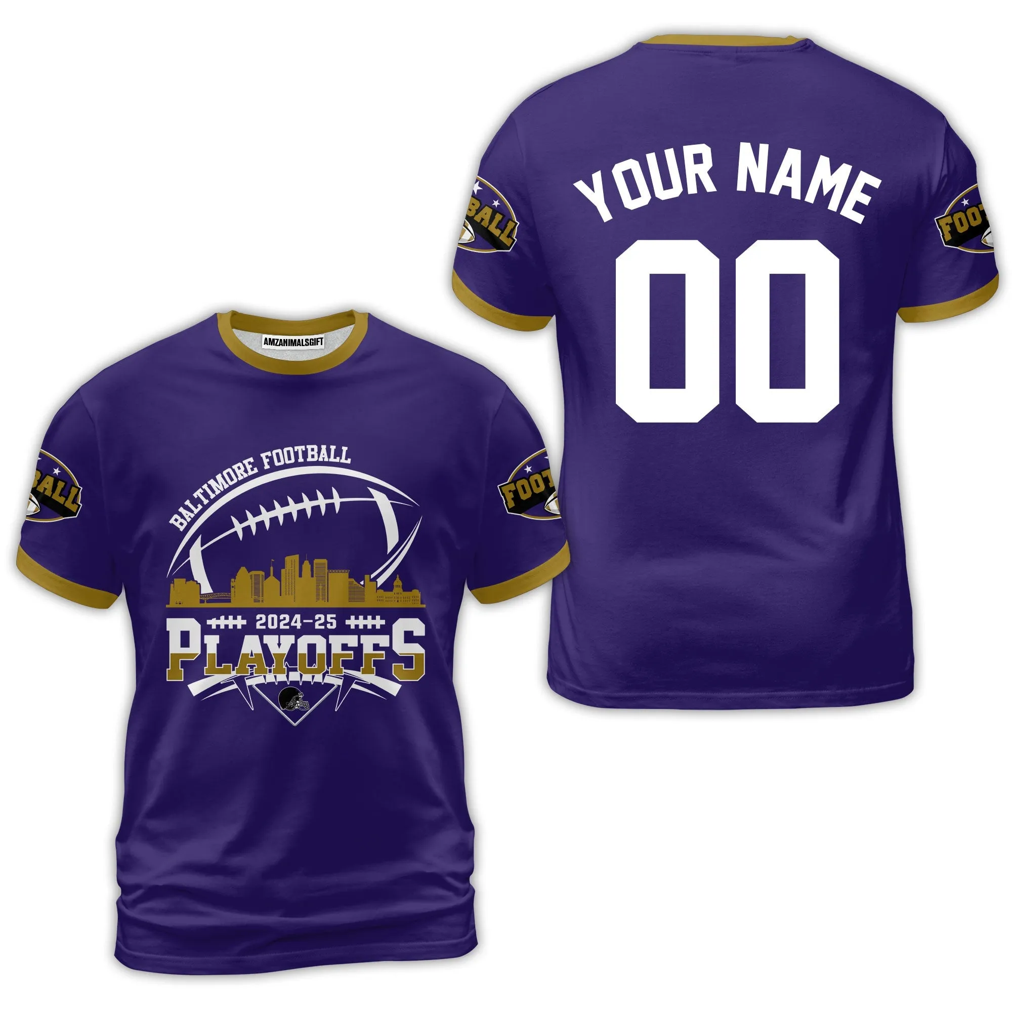 Baltimore American Football 2024-25 Playoffs Skyline Custom Shirts & Tops, Baltimore Football Game Day Playoffs Division Custom Shirts