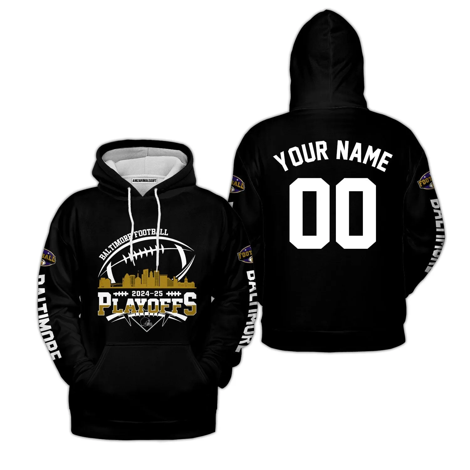 Baltimore American Football 2024-25 Playoffs Skyline Custom Shirts & Tops, Baltimore Football Game Day Playoffs Division Custom Shirts