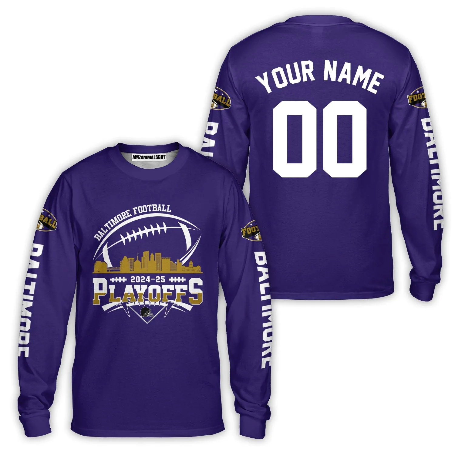 Baltimore American Football 2024-25 Playoffs Skyline Custom Shirts & Tops, Baltimore Football Game Day Playoffs Division Custom Shirts