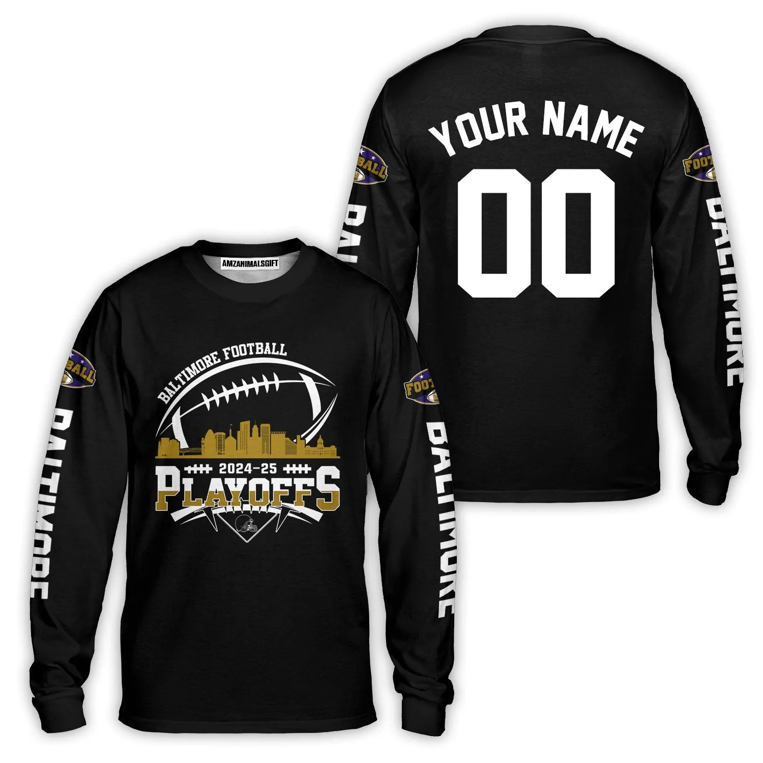 Baltimore American Football 2024-25 Playoffs Skyline Custom Shirts & Tops, Baltimore Football Game Day Playoffs Division Custom Shirts