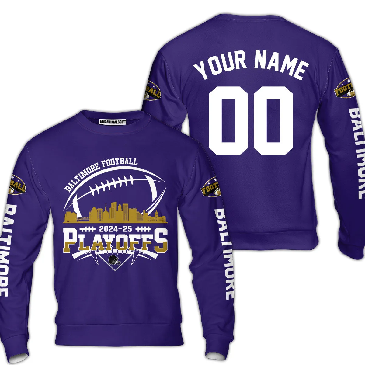 Baltimore American Football 2024-25 Playoffs Skyline Custom Shirts & Tops, Baltimore Football Game Day Playoffs Division Custom Shirts