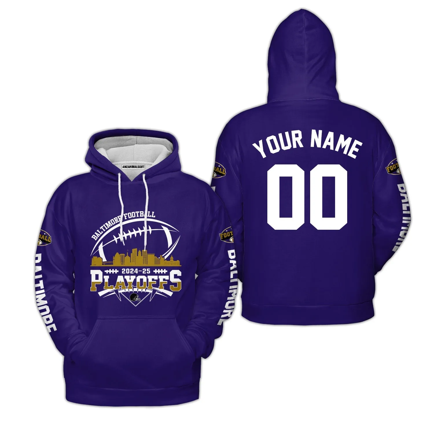 Baltimore American Football 2024-25 Playoffs Skyline Custom Shirts & Tops, Baltimore Football Game Day Playoffs Division Custom Shirts