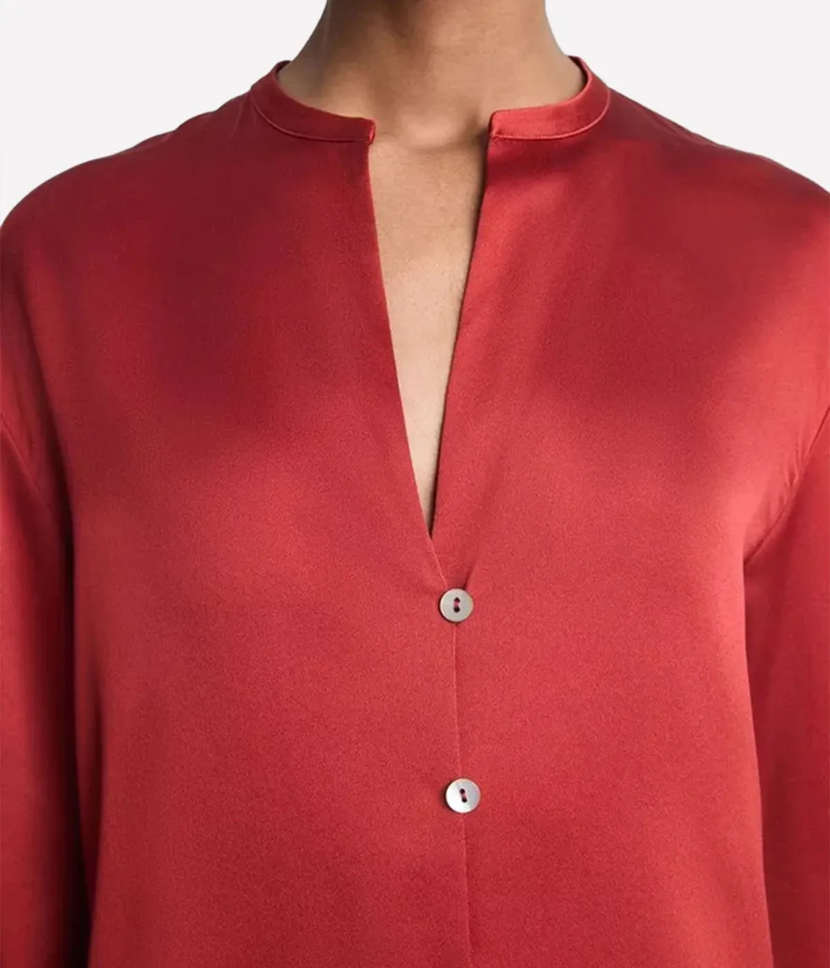 Band Collar Blouse in Dark Scarlet