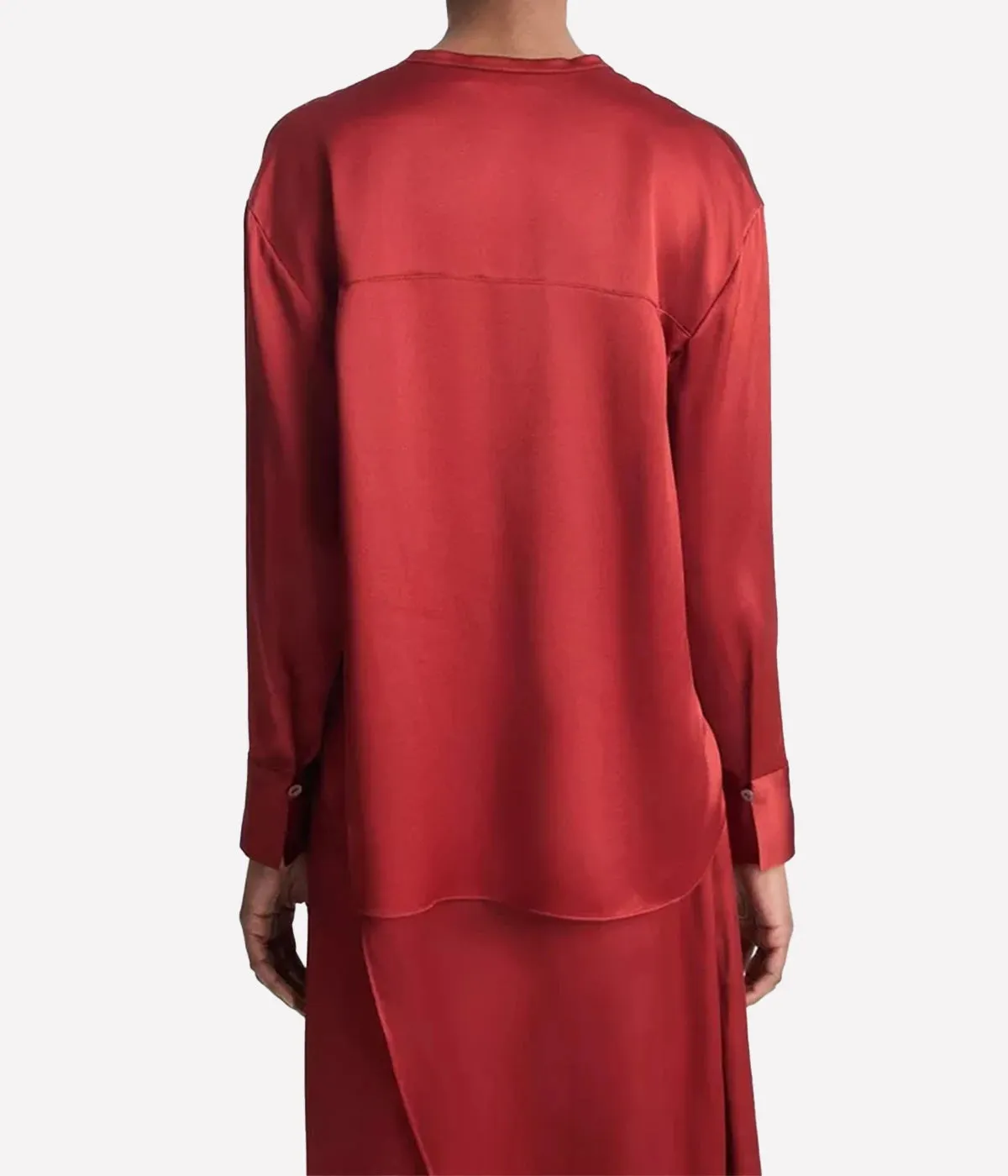Band Collar Blouse in Dark Scarlet