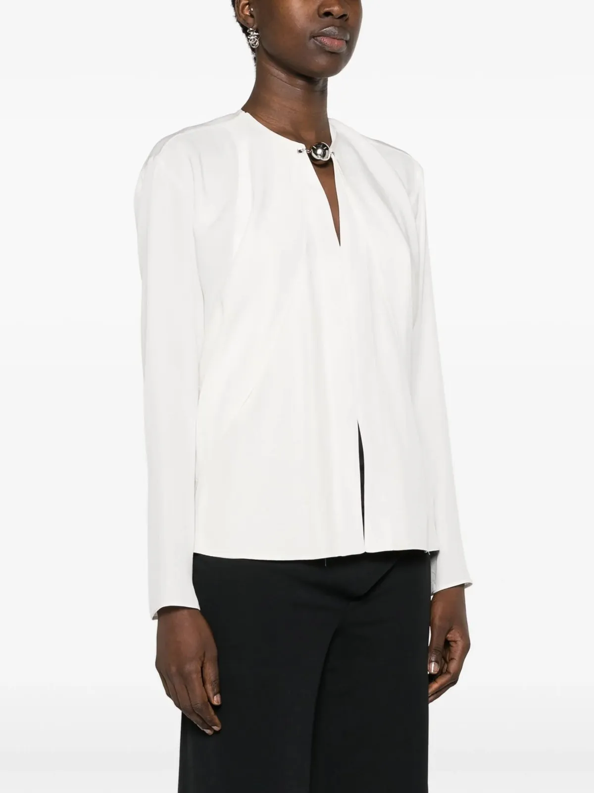 Bead-Embellished White Blouse
