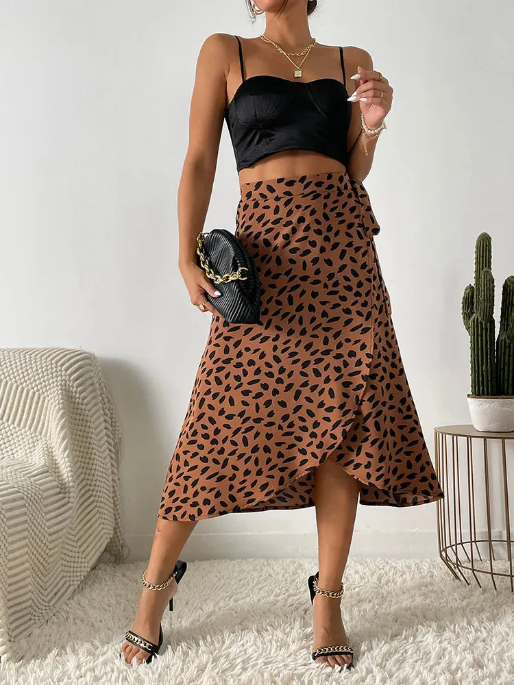 Boho Casual Print Tie Side Wrap Skirt Elegant High Waist