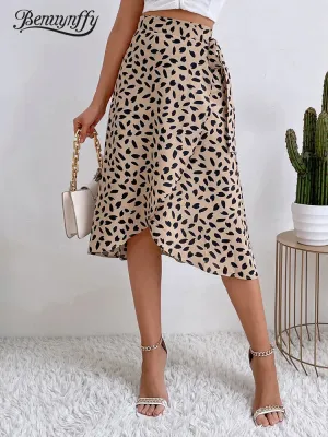 Boho Casual Print Tie Side Wrap Skirt Elegant High Waist