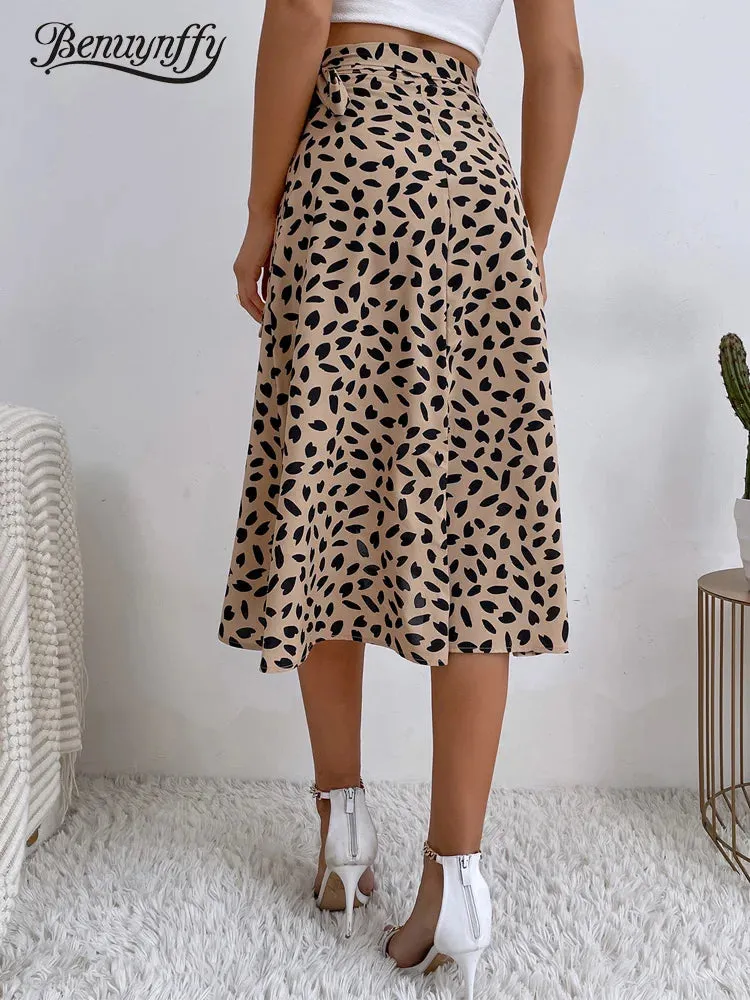 Boho Casual Print Tie Side Wrap Skirt Elegant High Waist