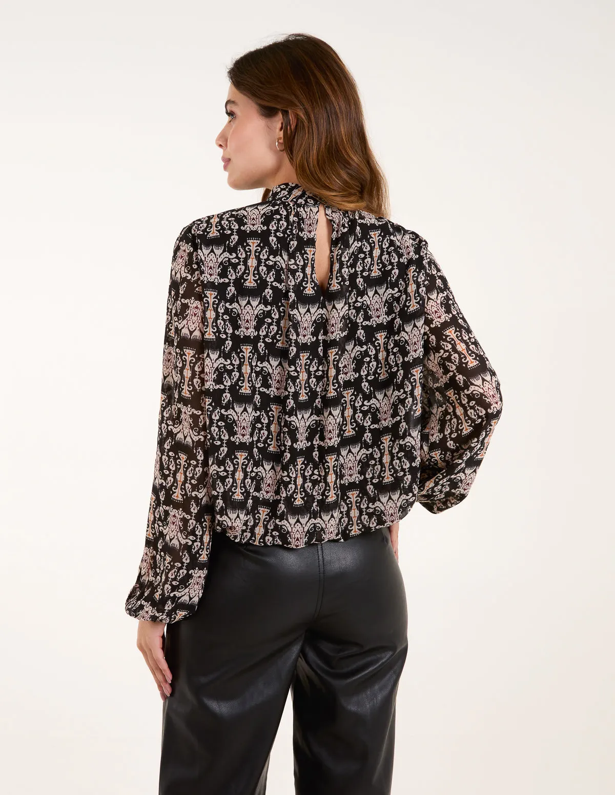 Bubble Hem High Neck Printed Top