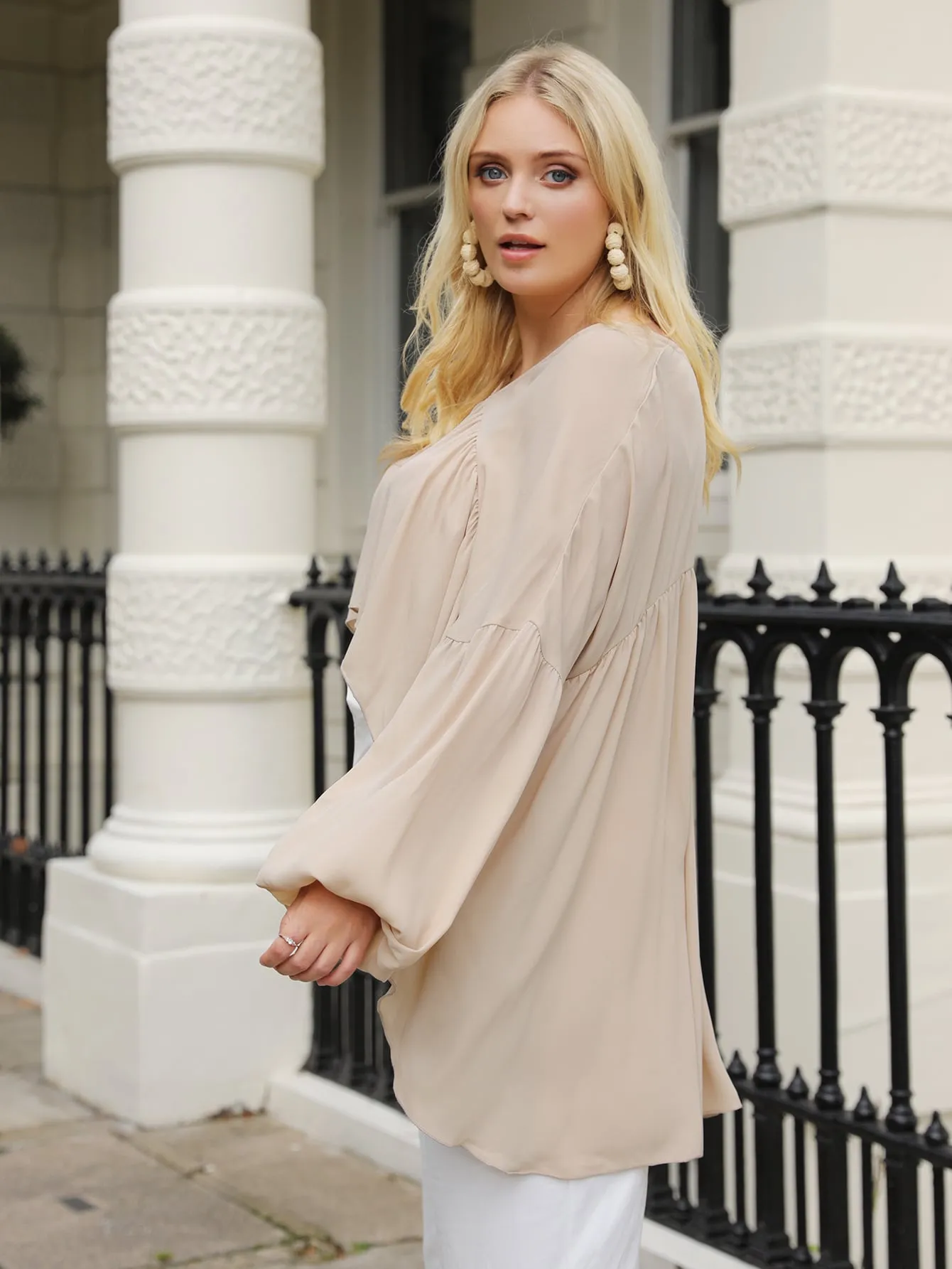 Casual Plain High Low Long Sleeve V Neck Asymmetrical Long Plus Size Blouse