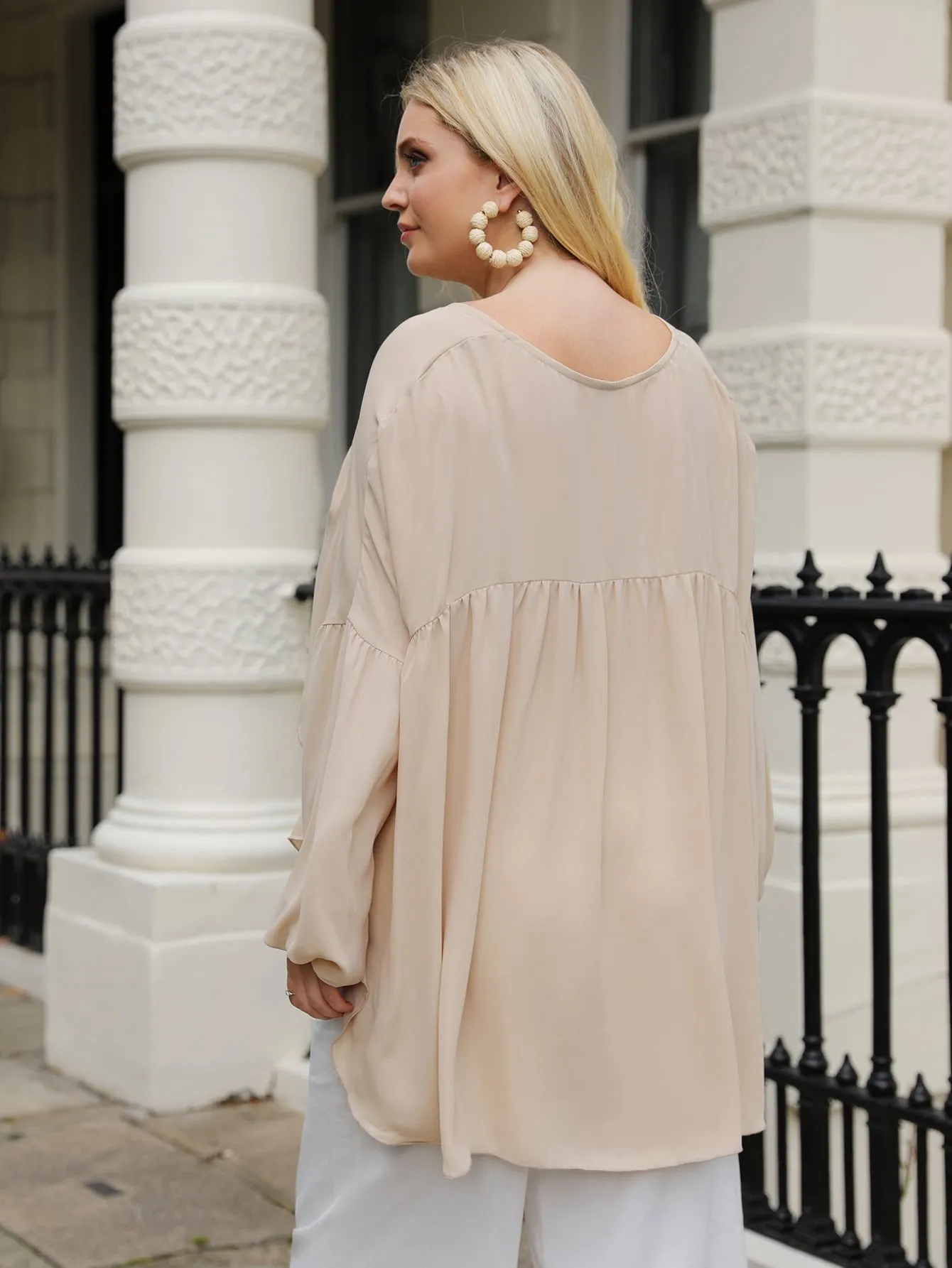 Casual Plain High Low Long Sleeve V Neck Asymmetrical Long Plus Size Blouse