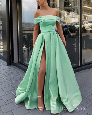 Chic A-line Off-the-shoulder Satin Long Prom Dresses Simple Evening Dress CBD272