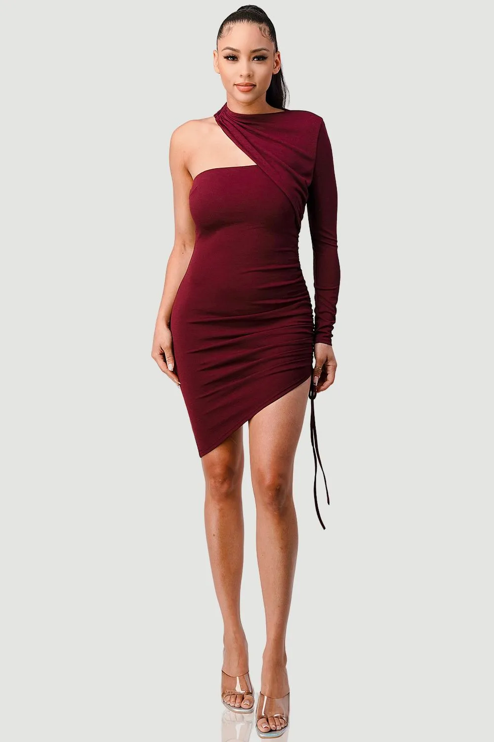 CHIC SOFT KNIT ONE SHOULDER ASYMMETRICAL DRESS