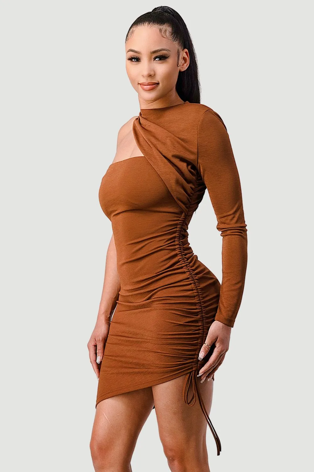CHIC SOFT KNIT ONE SHOULDER ASYMMETRICAL DRESS