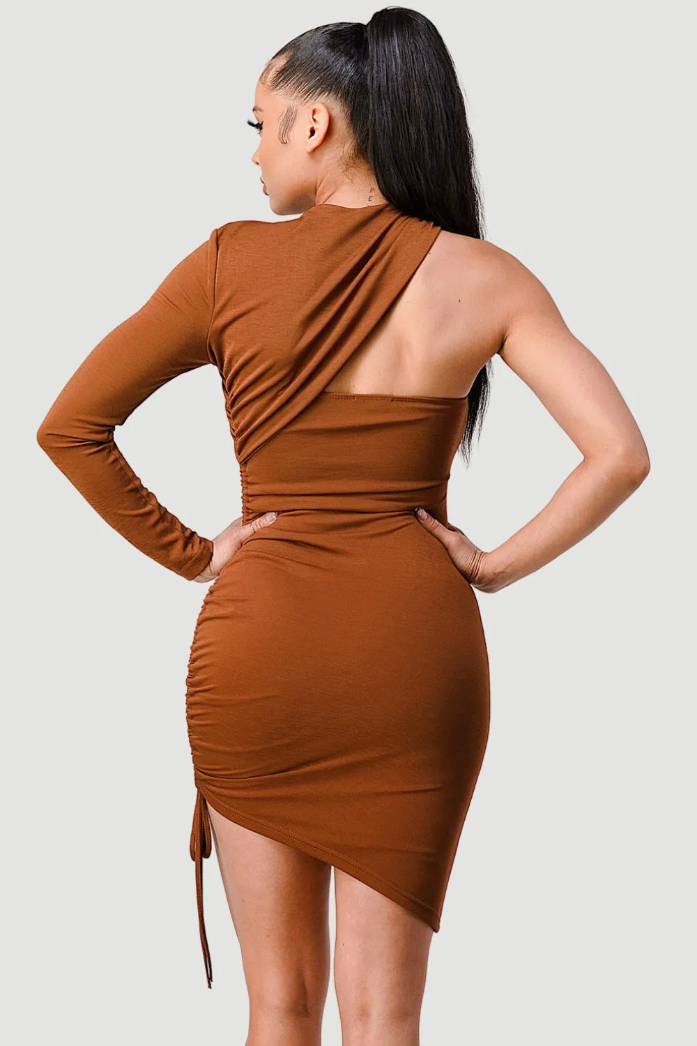 CHIC SOFT KNIT ONE SHOULDER ASYMMETRICAL DRESS