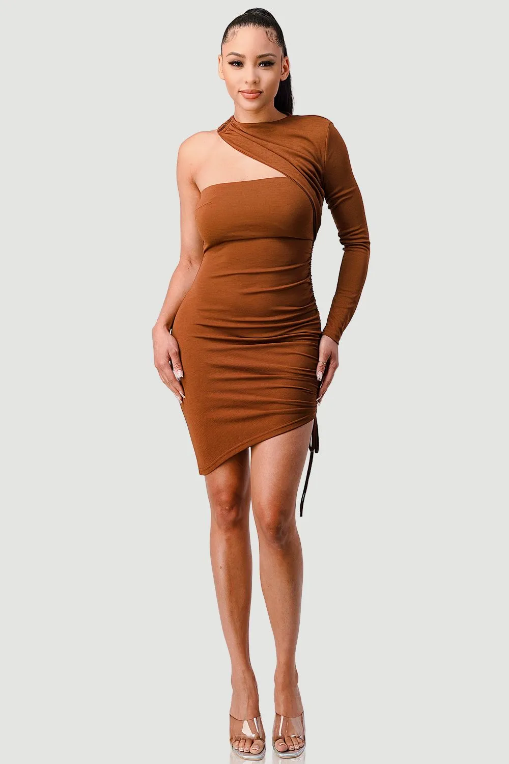 CHIC SOFT KNIT ONE SHOULDER ASYMMETRICAL DRESS