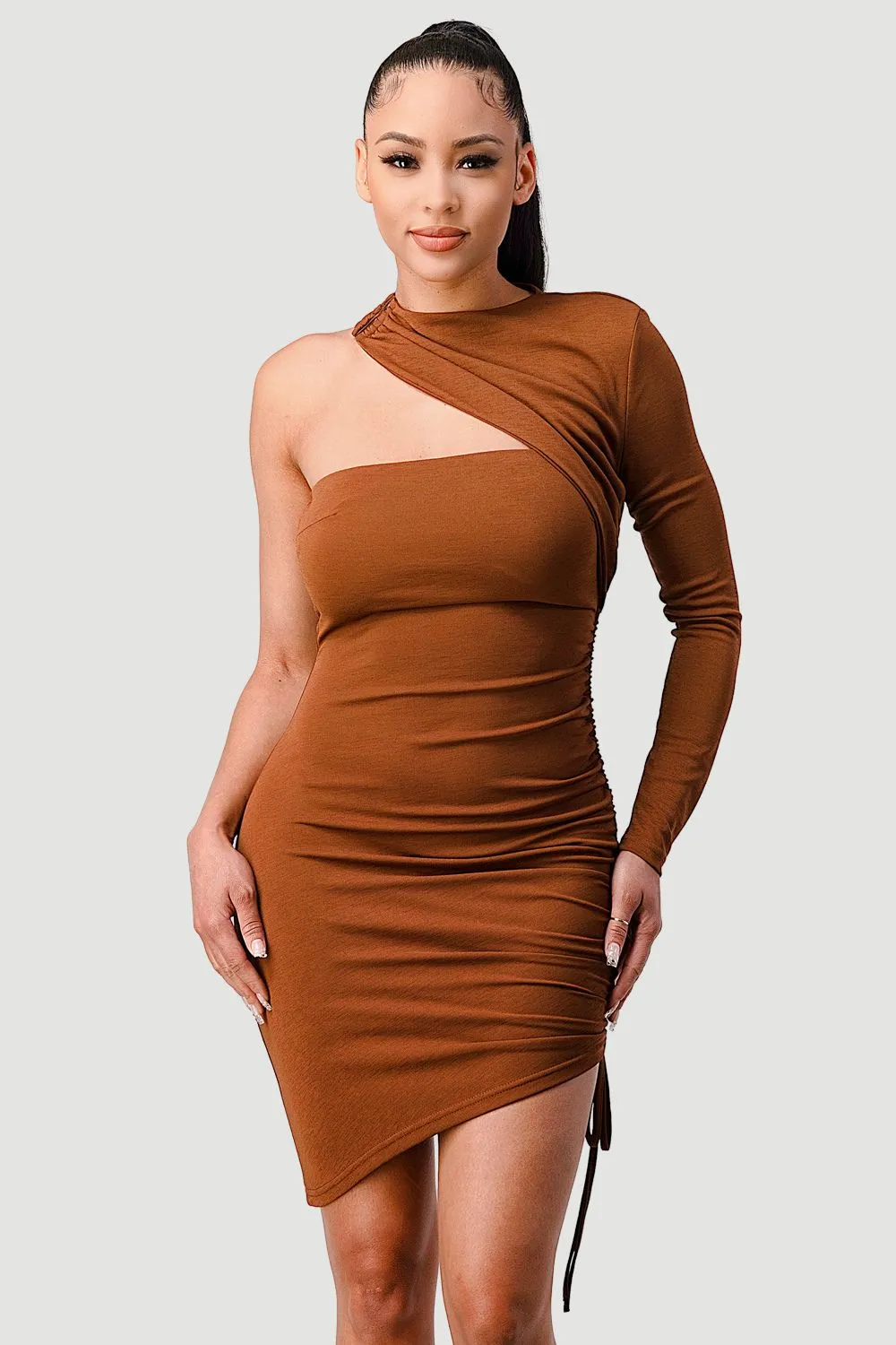 CHIC SOFT KNIT ONE SHOULDER ASYMMETRICAL DRESS