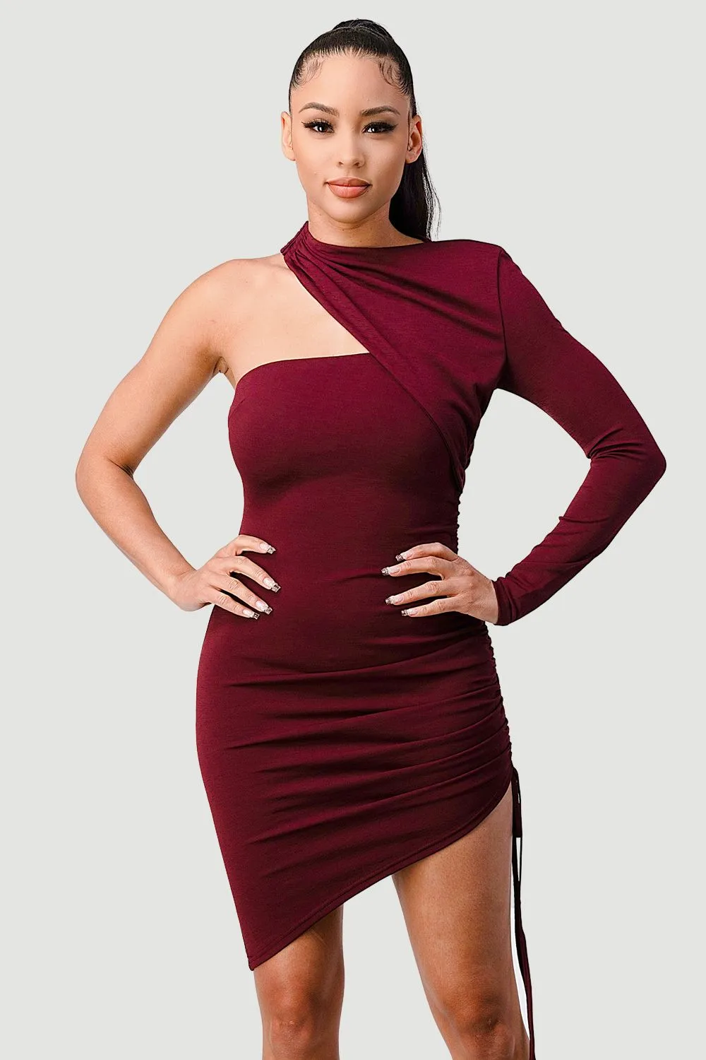 CHIC SOFT KNIT ONE SHOULDER ASYMMETRICAL DRESS