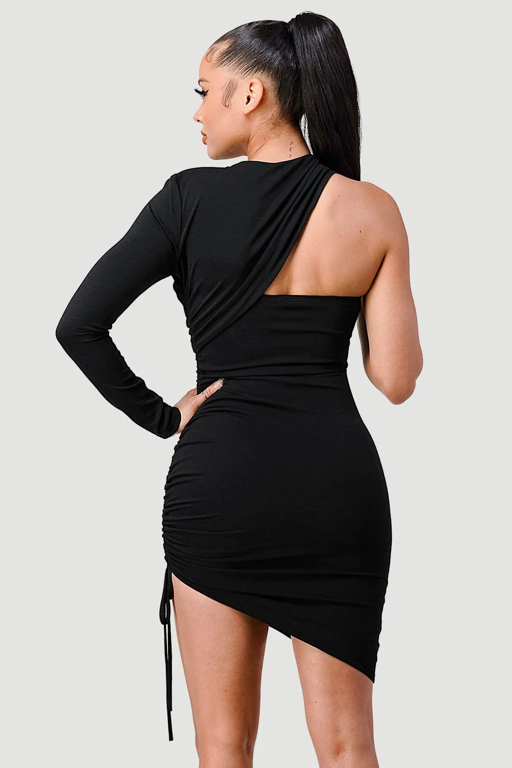 CHIC SOFT KNIT ONE SHOULDER ASYMMETRICAL DRESS