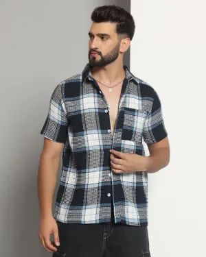 Chimpaaanzee Men Navy & White Regular Fit Shirt