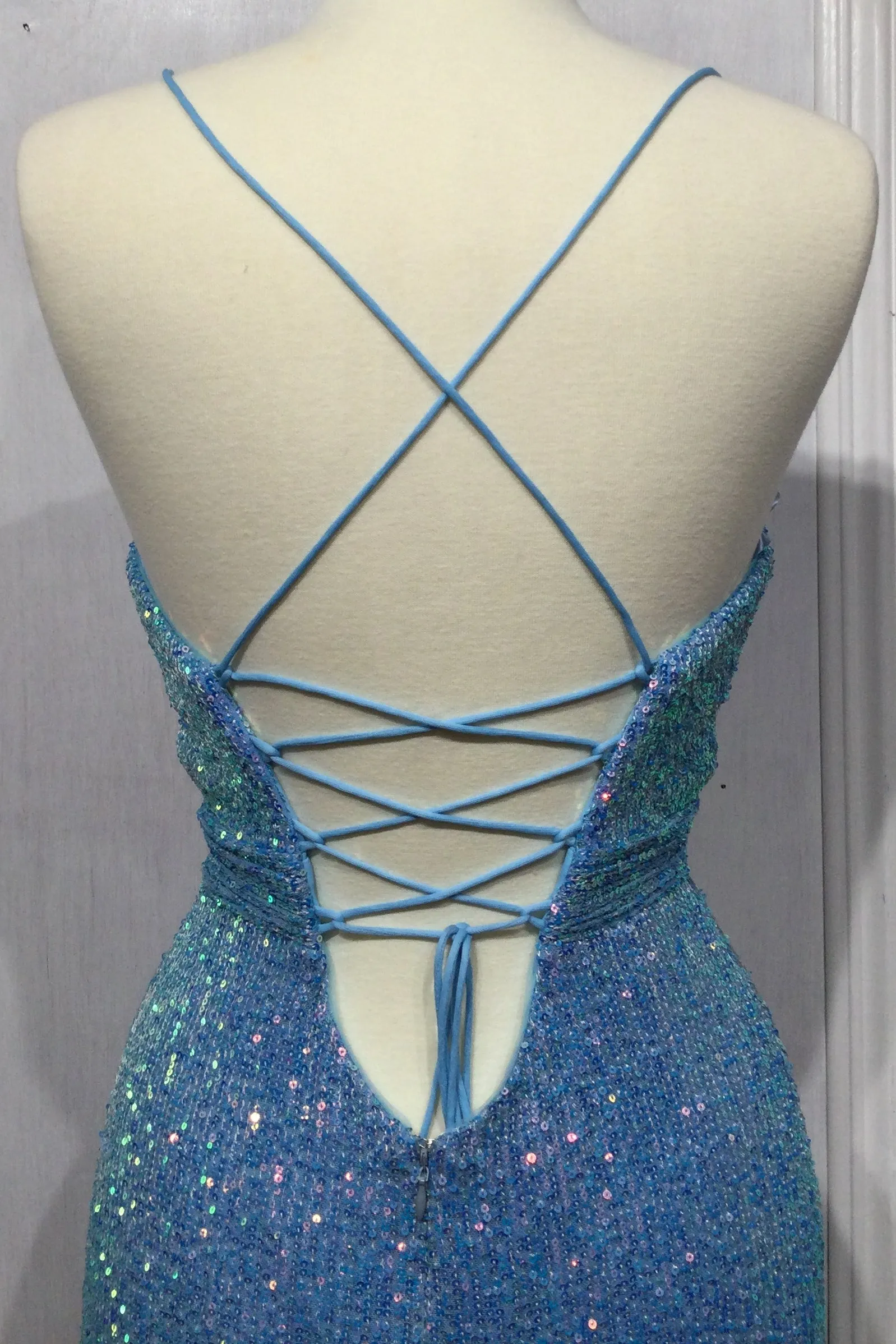 CINDERELLA DIVINE CH115 Fitted Cut Out Sequin Gown with Slit