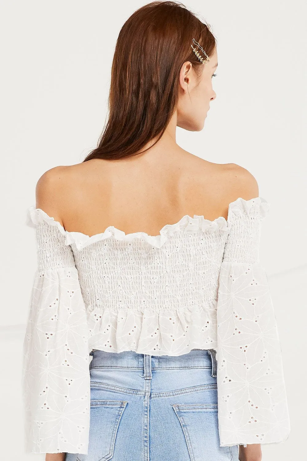 Corinne Smock Bardot Crop Top